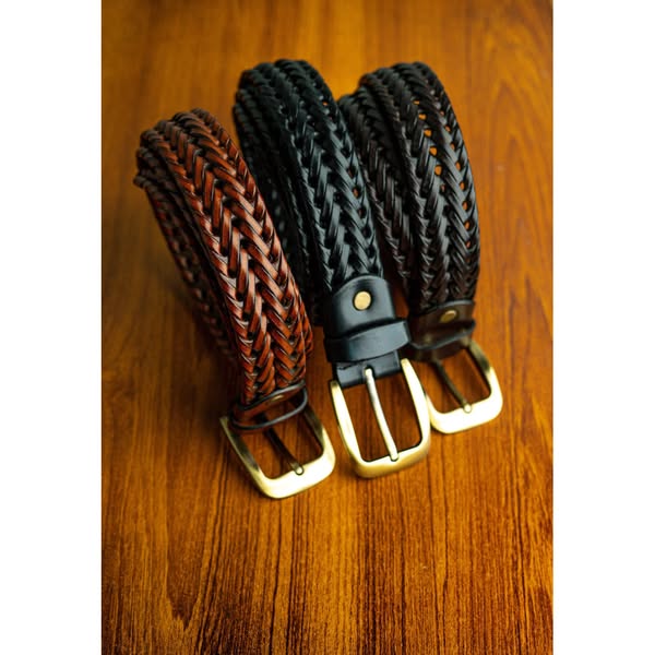 Braided Leather Belt for Men | Hand-Woven Brass Buckle – Strapletic