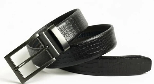 Crocodile Texture Black Leather Belt for Men | Premium Luxury Formal Belt – Strapletic