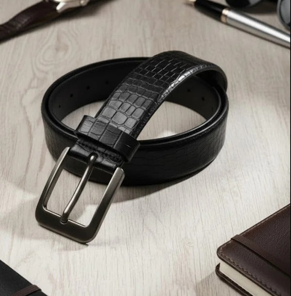 Crocodile Texture Black Leather Belt for Men | Premium Luxury Formal Belt – Strapletic