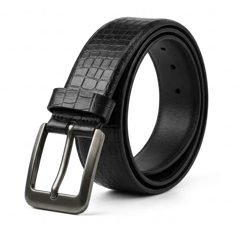 Crocodile Texture Black Leather Belt for Men | Premium Luxury Formal Belt – Strapletic