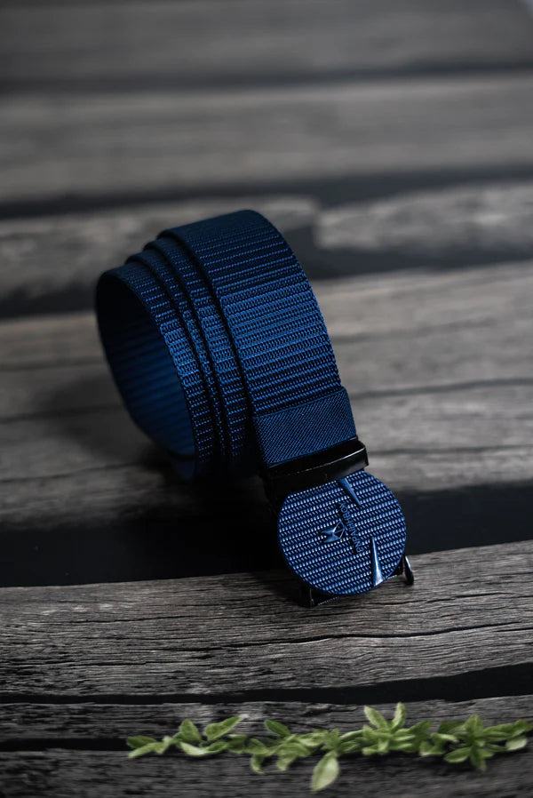 Blue Circle Buckle Nylon Belt | Autolock Casual Belt for Men – Strapletic