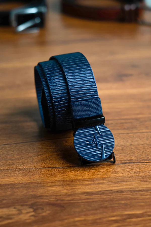 Blue Circle Buckle Nylon Belt | Autolock Casual Belt for Men – Strapletic