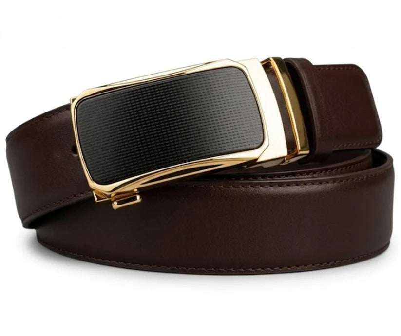 Premium Brown Leather Auto Lock Belt for Men | Luxury Formal Dress Belt – Strapletic