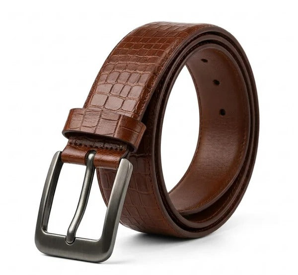 Crocodile Texture Brown Leather Belt for Men | Premium Luxury Formal Belt – Strapletic