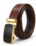 Premium Brown Leather Auto Lock Belt for Men | Luxury Formal Dress Belt – Strapletic
