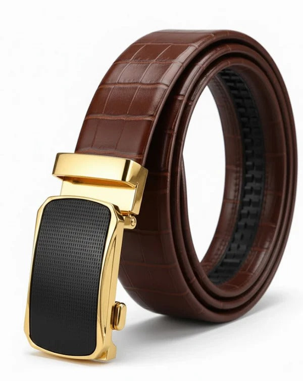 Premium Brown Leather Auto Lock Belt for Men | Luxury Formal Dress Belt – Strapletic